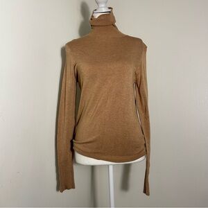 ZARA Camel Brown Turtleneck Knit Sweater Snap Button Sleeves Size S